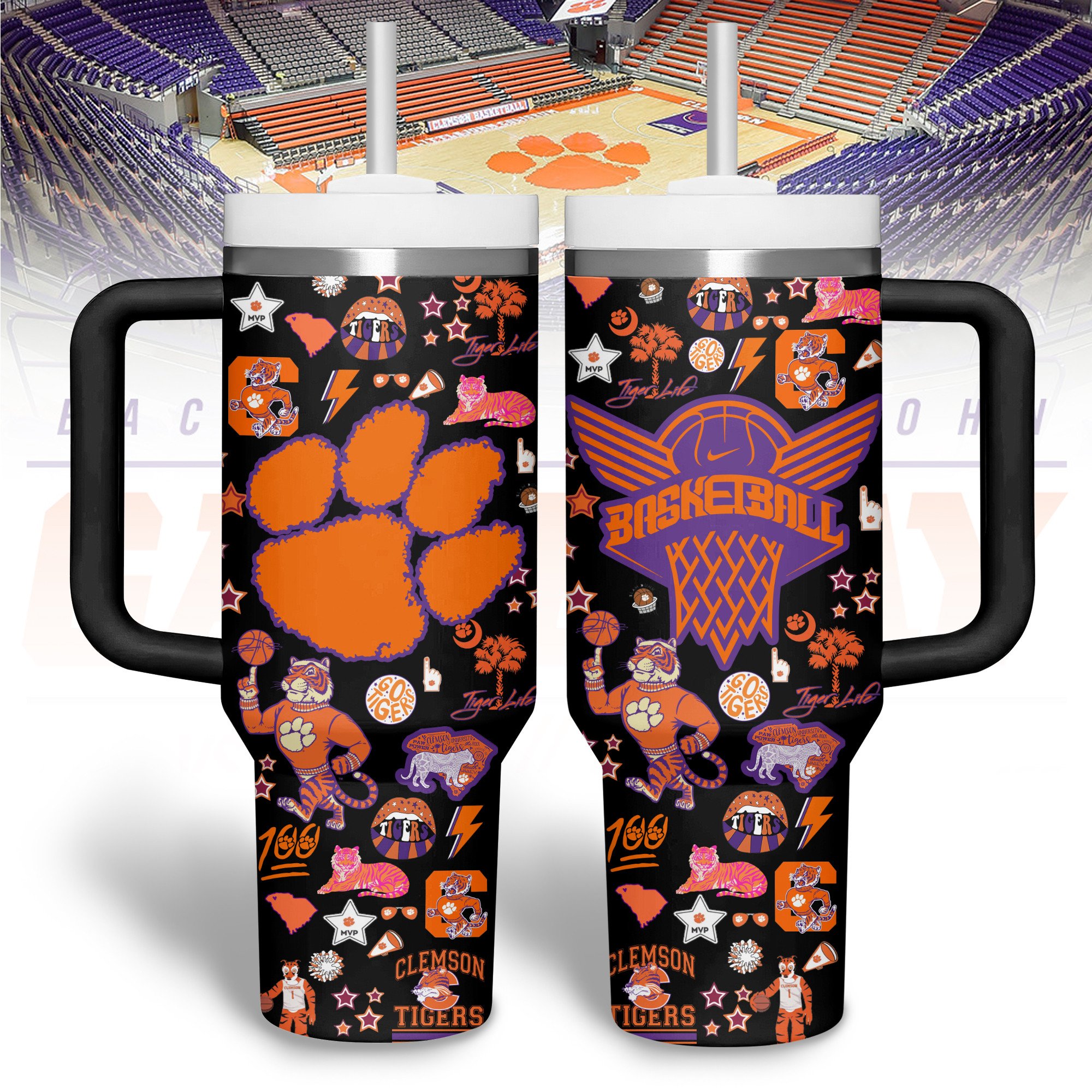 Clemson Tigers basketball NCAA Custom Stanley Quencher 40oz Stainless Steel Tumbler With Handle