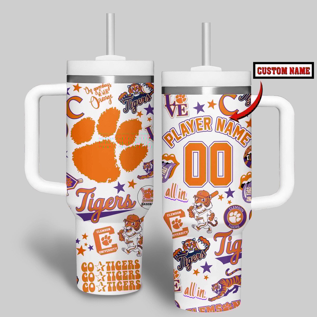 Clemson Tigers basketball NCAA Custom Stanley Quencher 40oz Stainless Steel Tumbler With Handle