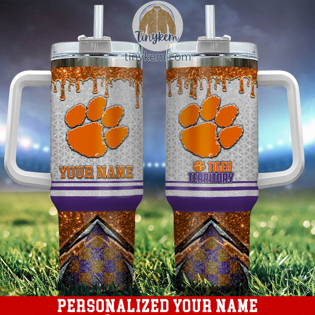 Clemson Tigers Glitter NCAA Custom Stanley Quencher 40oz Stainless Steel Tumbler With Handle