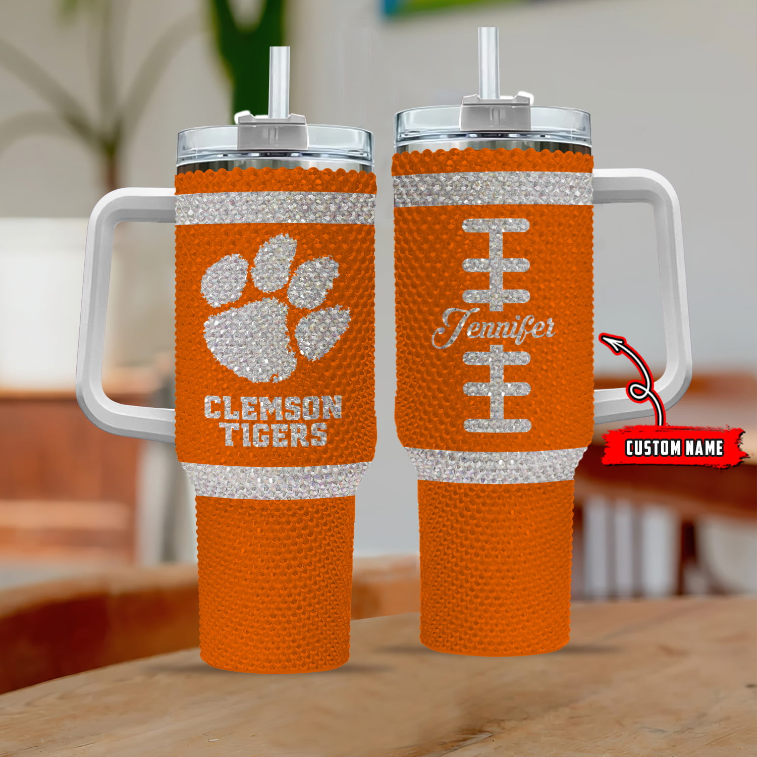 Clemson Tigers NCAA Custom Stanley Quencher 40oz Stainless Steel Tumbler With Handle
