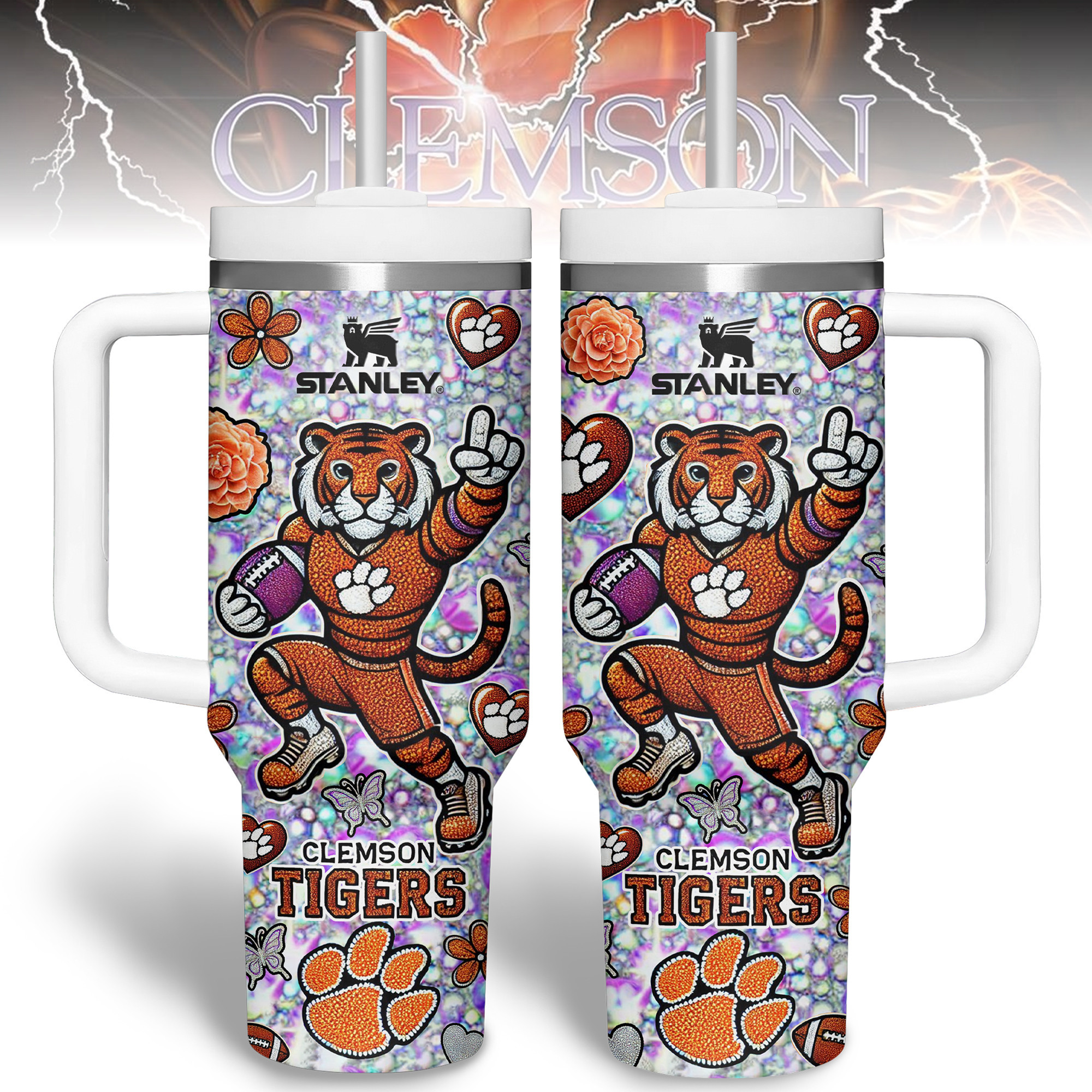Clemson Tigers NCAA Sports Custom Stanley Quencher 40oz Stainless Steel Tumbler With Handle