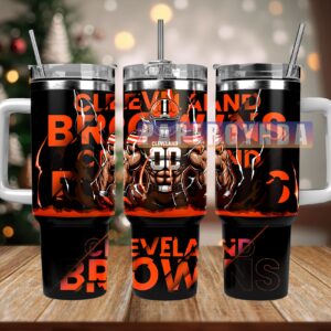 Cleveland Browns Custom Stanley Quencher 40oz Stainless Steel Tumbler With Handle