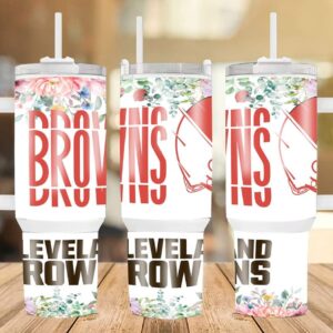 Cleveland Browns Floral NFL Custom Stanley Quencher 40oz Stainless Steel Tumbler With Handle