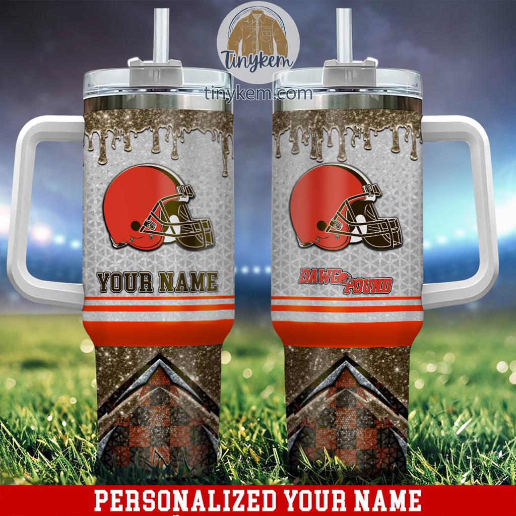 Cleveland Browns Glitter NFL Custom Stanley Quencher 40oz Stainless Steel Tumbler With Handle