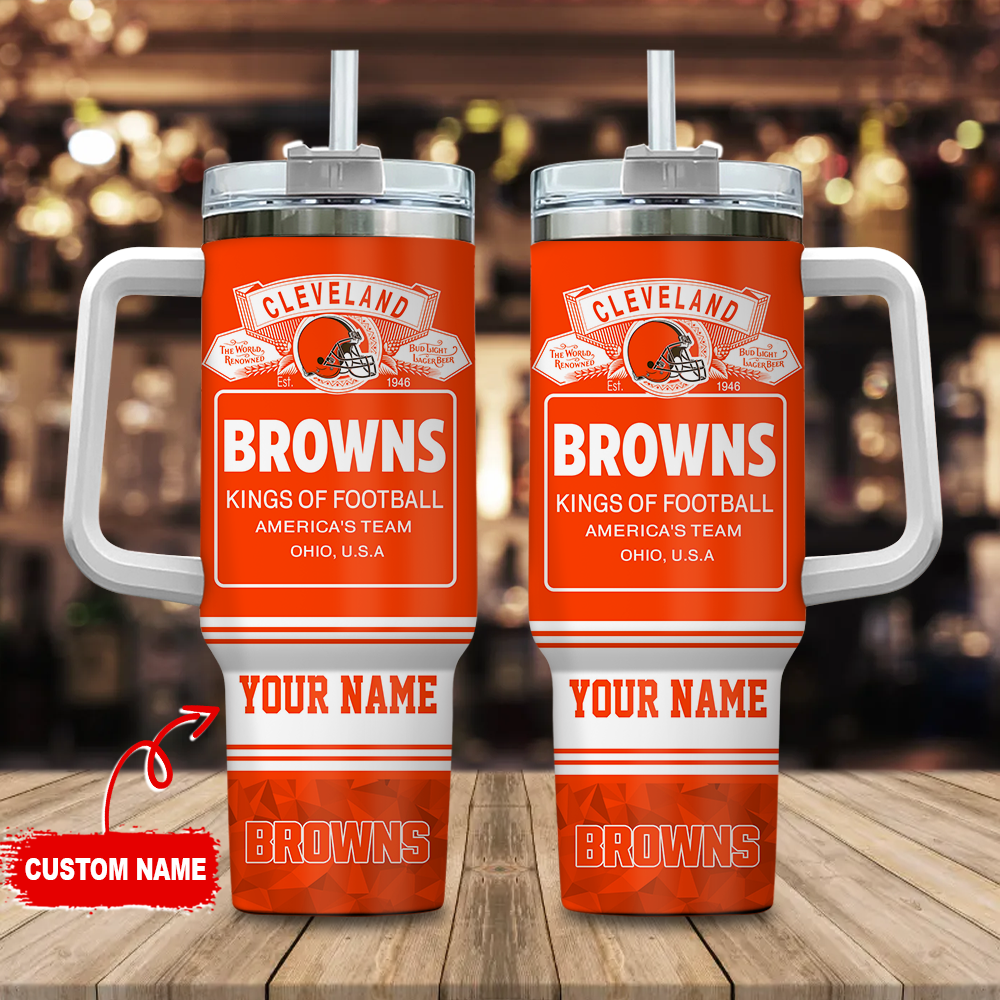 Cleveland Browns NFL Bud Light Custom Stanley Quencher 40oz Stainless Steel Tumbler With Handle