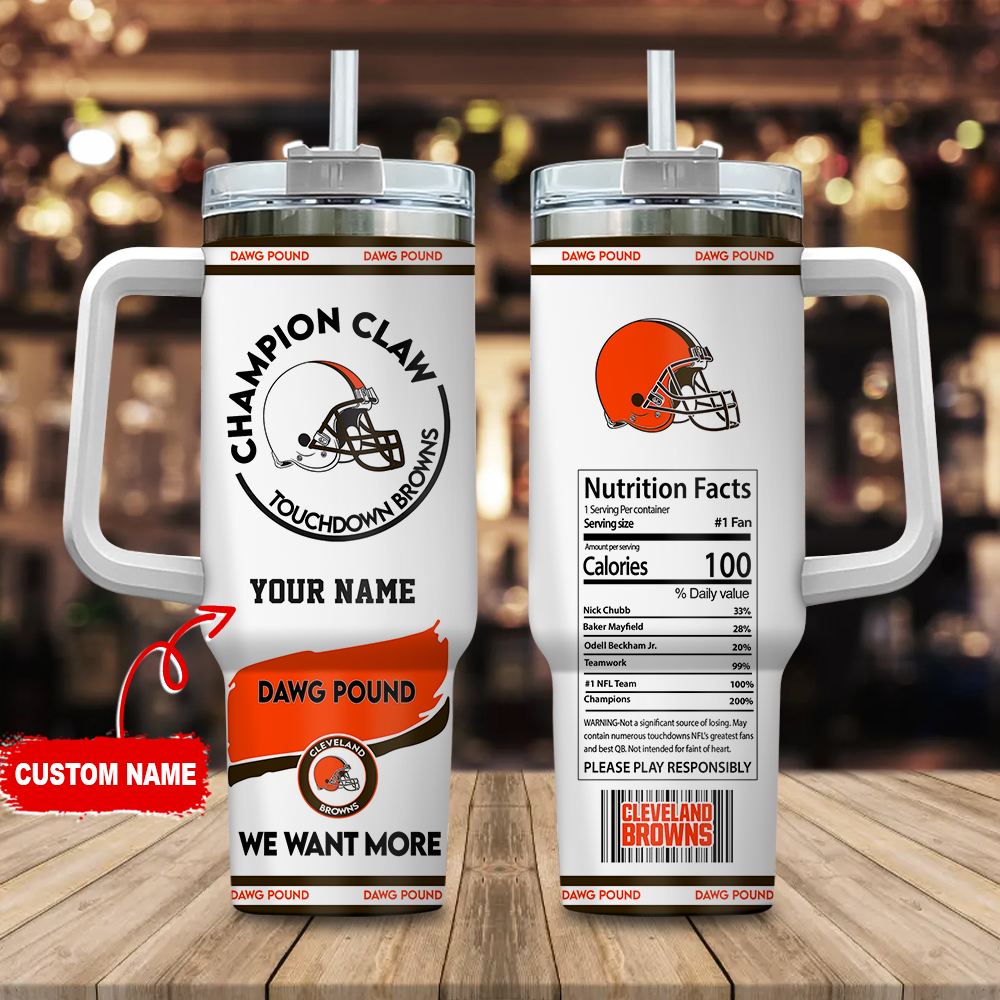 Cleveland Browns NFL Champion Claw Custom Stanley Quencher 40oz Stainless Steel Tumbler With Handle