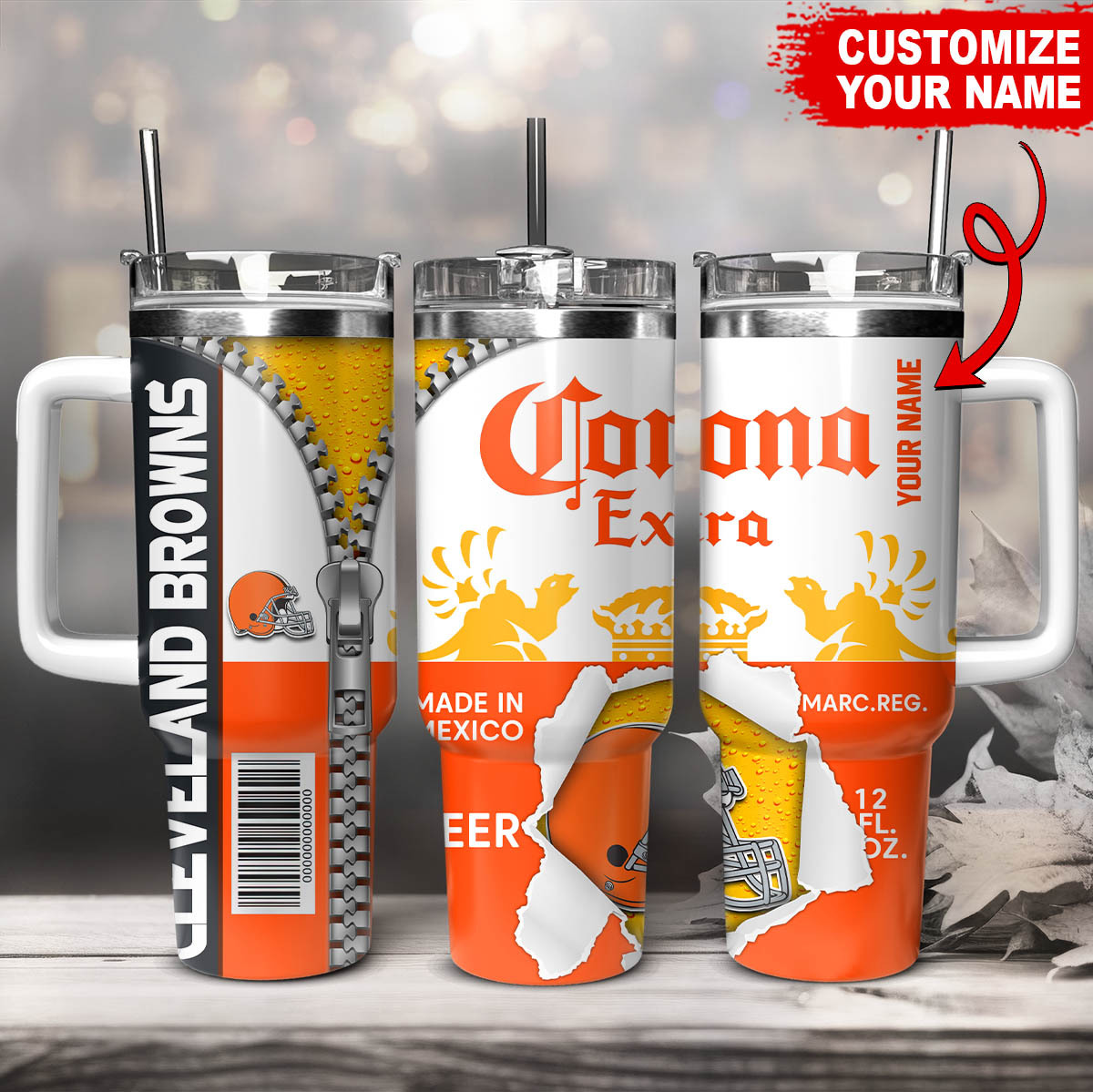 Cleveland Browns NFL Corona Extra Custom Stanley Quencher 40oz Stainless Steel Tumbler With Handle