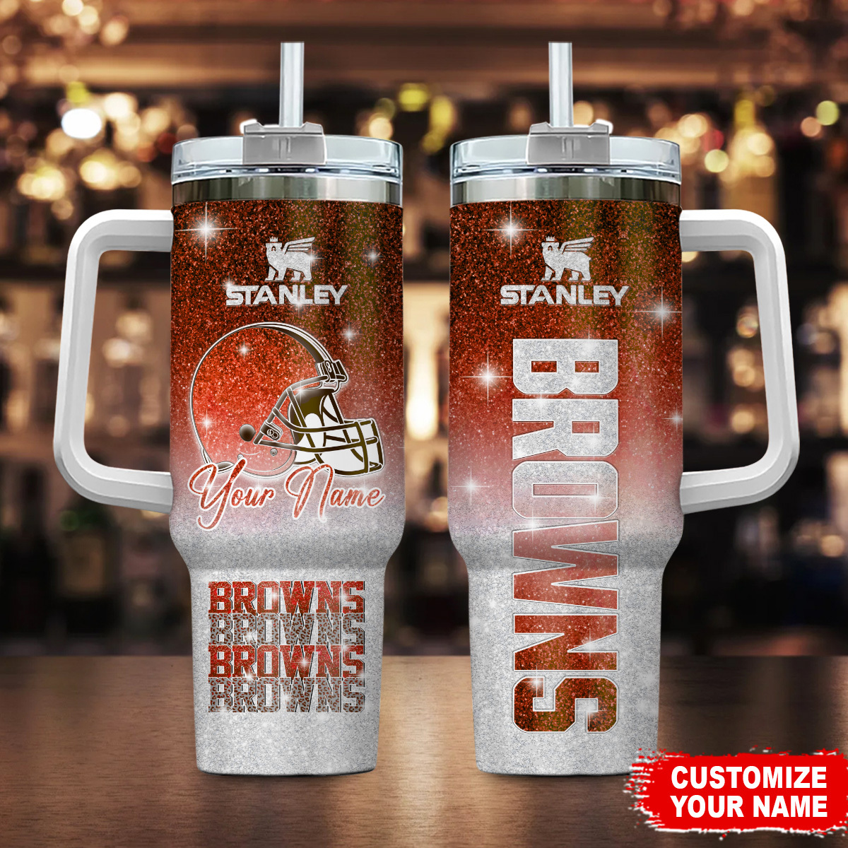 Cleveland Browns NFL Custom Stanley Quencher 40oz Stainless Steel Tumbler With Handle