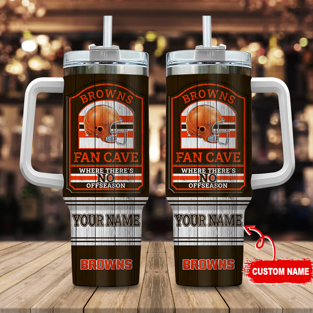 Cleveland Browns NFL Fan Cave Custom Stanley Quencher 40oz Stainless Steel Tumbler With Handle