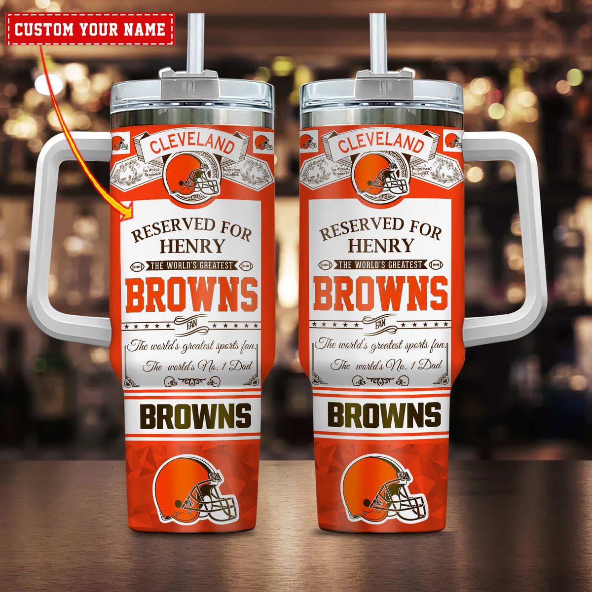 Cleveland Browns NFL Father's Day Custom Stanley Quencher 40oz Stainless Steel Tumbler With Handle