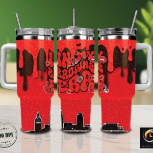 Cleveland Browns NFL Glitter Custom Stanley Quencher 40oz Stainless Steel Tumbler With Handle