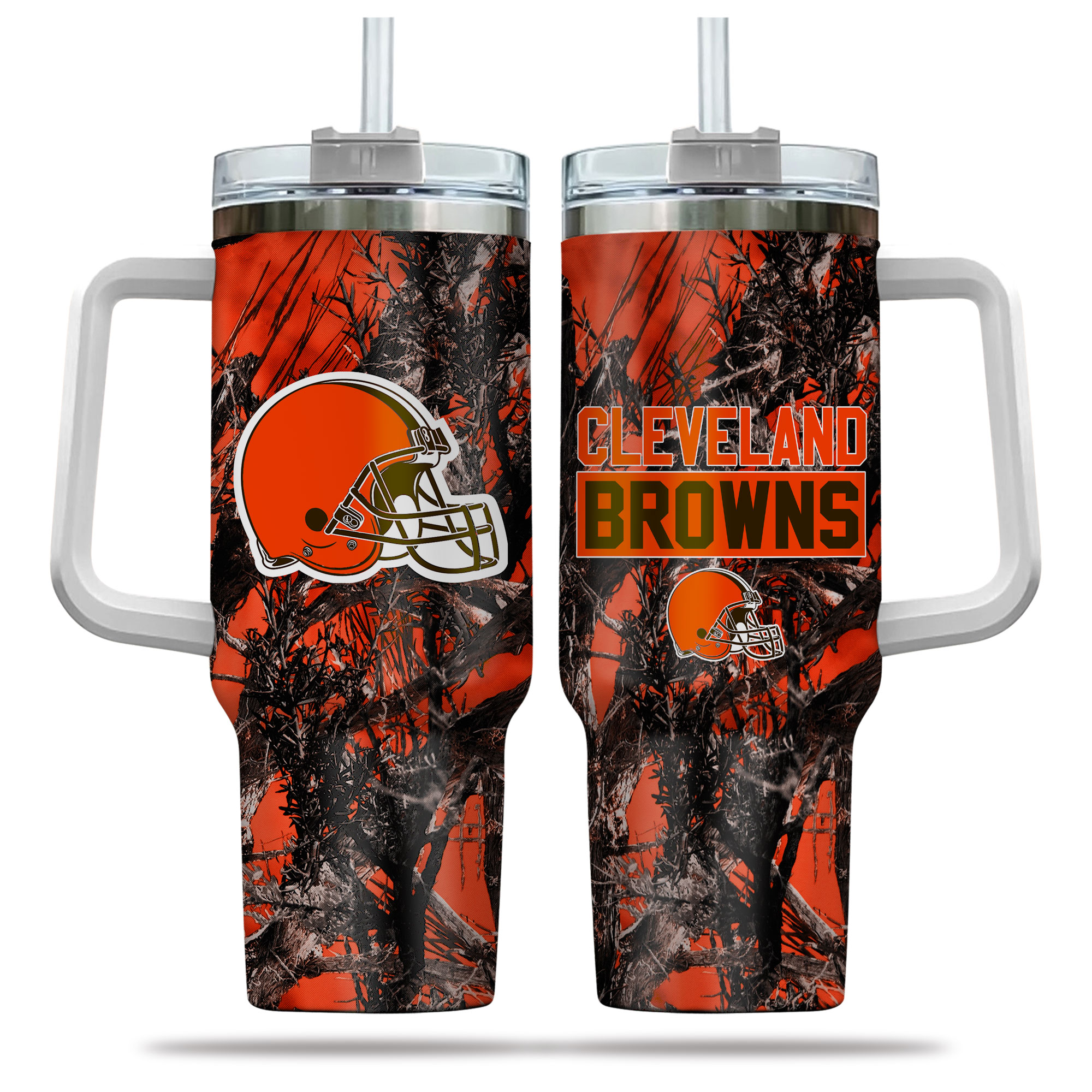 Cleveland Browns NFL Hunting Custom Stanley Quencher 40oz Stainless Steel Tumbler With Handle