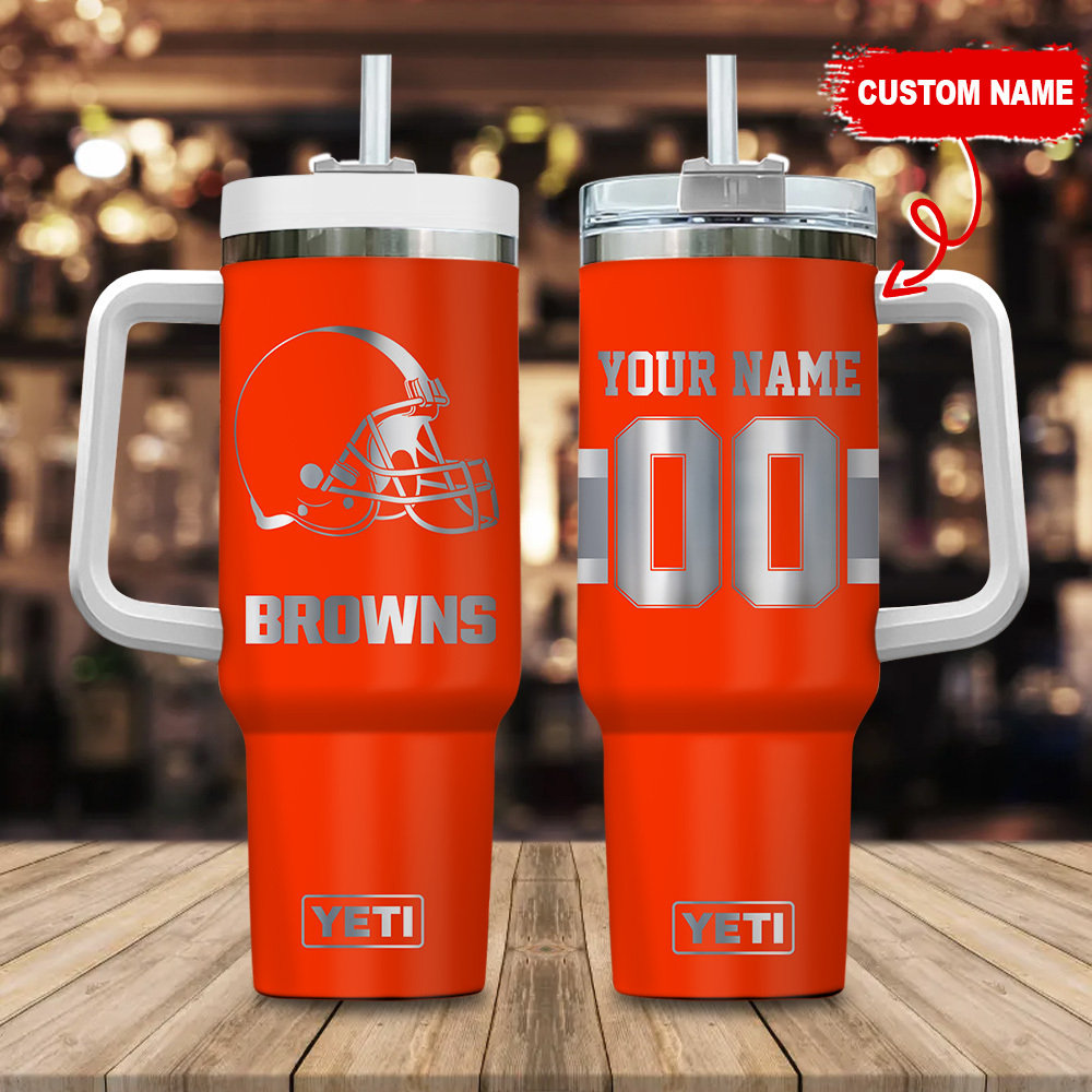 Cleveland Browns NFL Laser Engraved Effect Custom Stanley Quencher 40oz Stainless Steel Tumbler With Handle