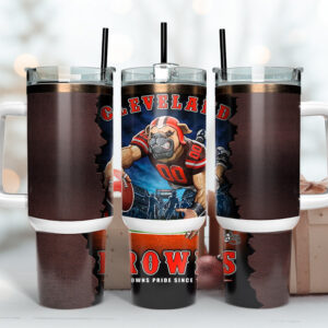 Cleveland Browns NFL Mascot Custom Stanley Quencher 40oz Stainless Steel Tumbler With Handle