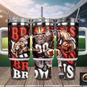 Cleveland Browns NFL Mascot Custom Stanley Quencher 40oz Stainless Steel Tumbler With Handle