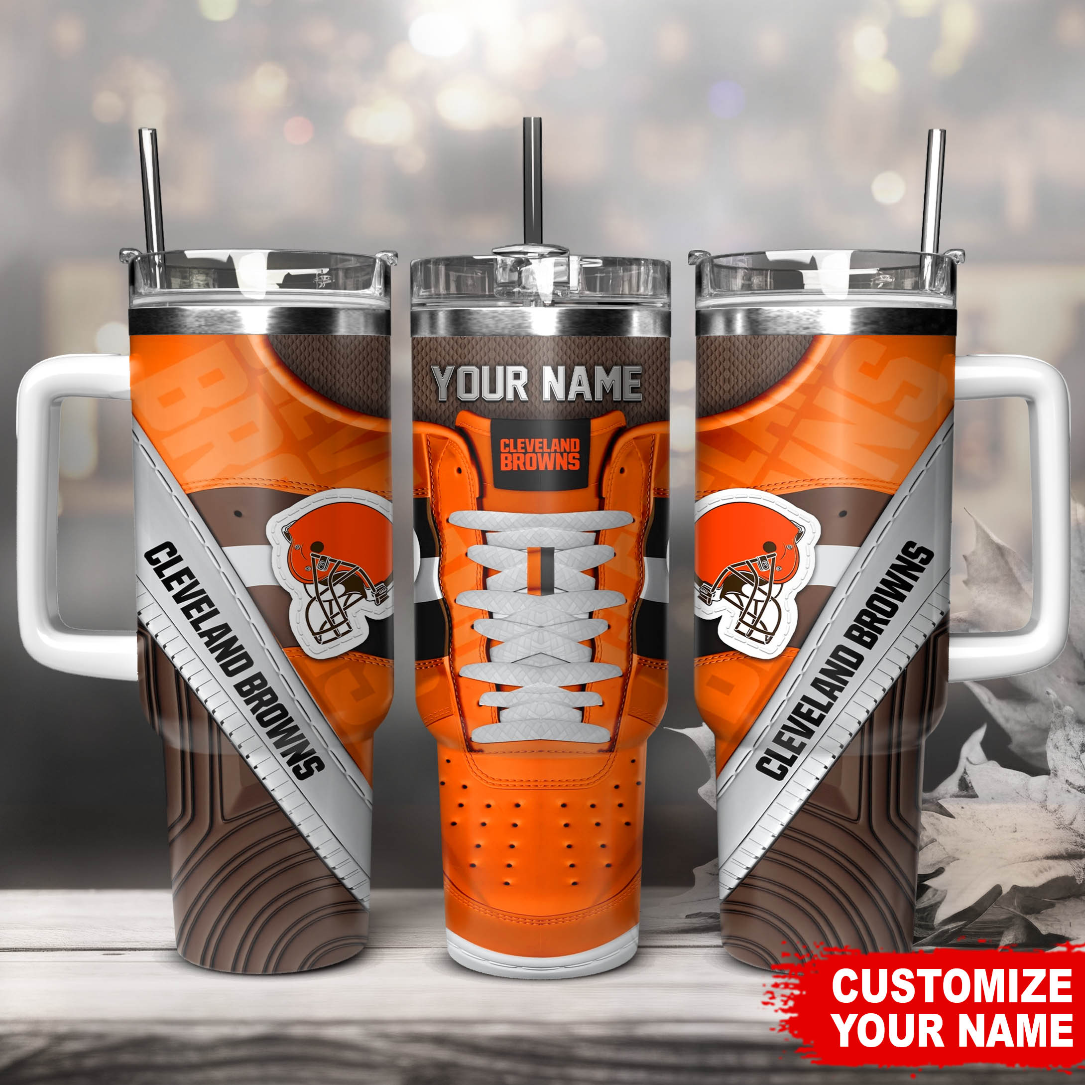 Cleveland Browns NFL Sneaker Custom Stanley Quencher 40oz Stainless Steel Tumbler With Handle