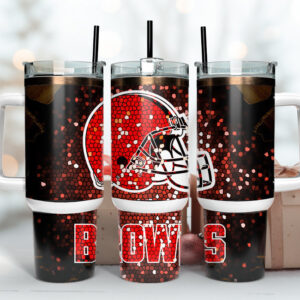 Cleveland Browns NFL Stained Glass Effect Custom Stanley Quencher 40oz Stainless Steel Tumbler With Handle