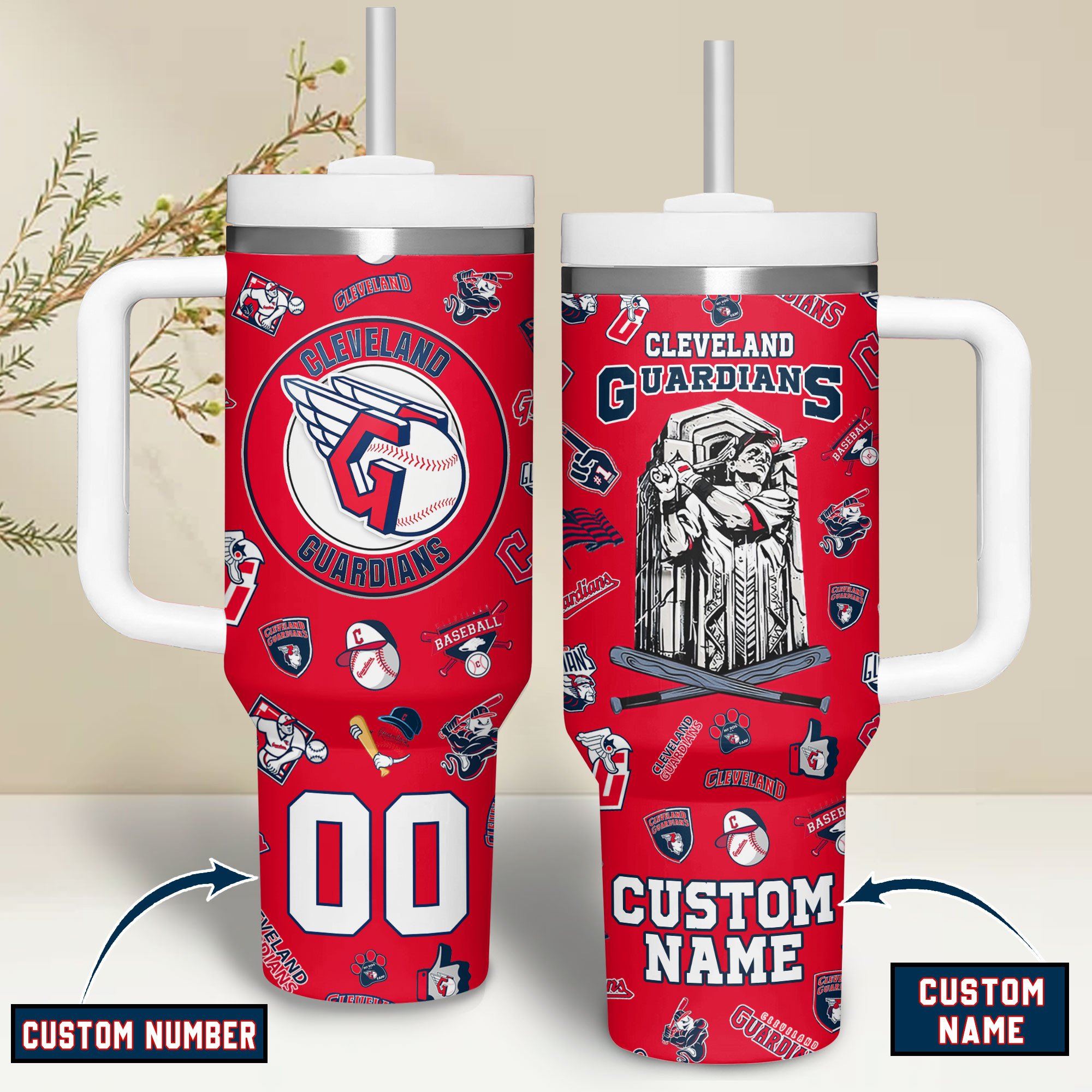 Cleveland Guardians MLB Custom Stanley Quencher 40oz Stainless Steel Tumbler With Handle