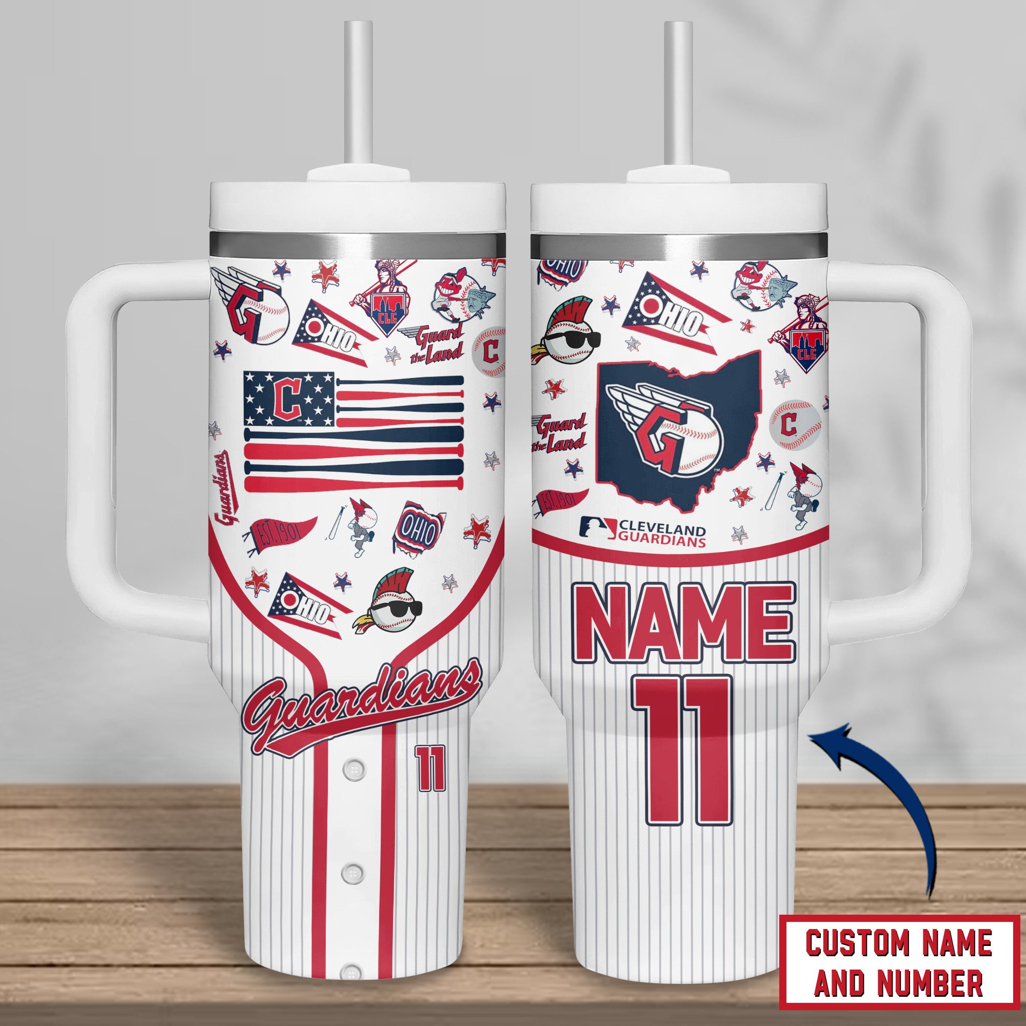Cleveland Guardians MLB Custom Stanley Quencher 40oz Stainless Steel Tumbler With Handle