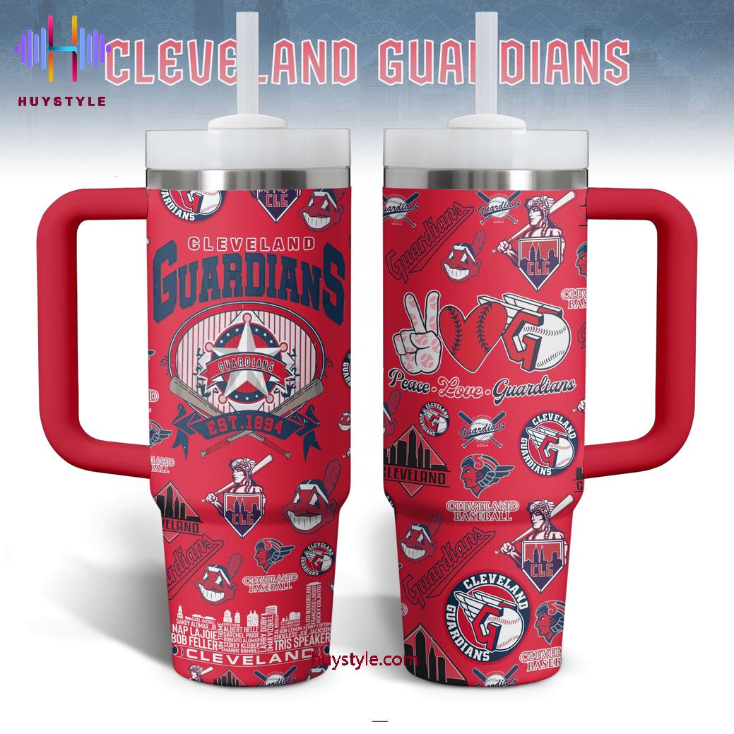 Cleveland Guardians MLB Custom Stanley Quencher 40oz Stainless Steel Tumbler With Handle