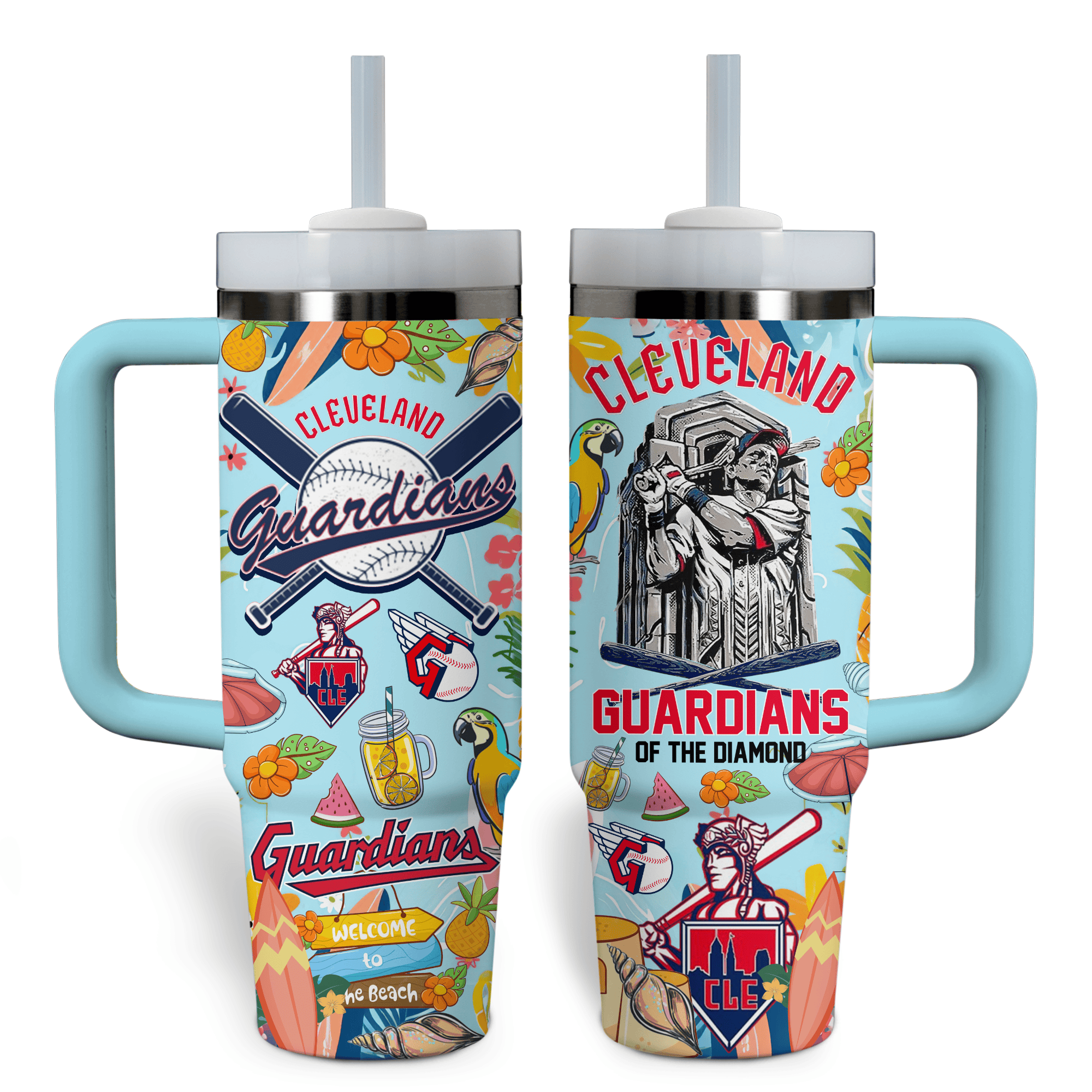Cleveland Guardians MLB Custom Stanley Quencher 40oz Stainless Steel Tumbler With Handle