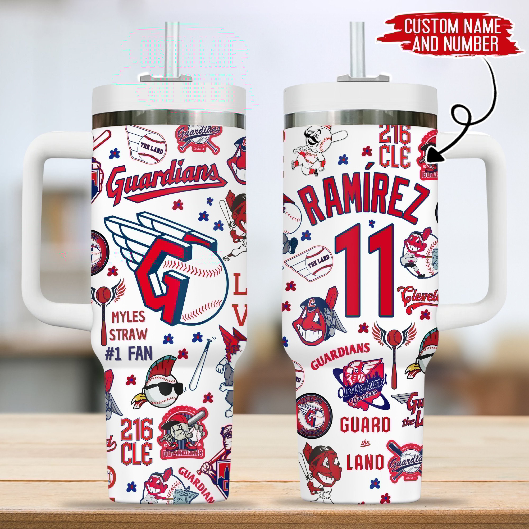 Cleveland Guardians MLB Custom Stanley Quencher 40oz Stainless Steel Tumbler With Handle
