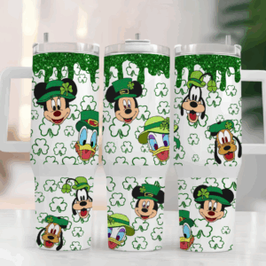 Clover Mickey Mouse Cartoon Custom Stanley Quencher 40oz Stainless Steel Tumbler With Handle