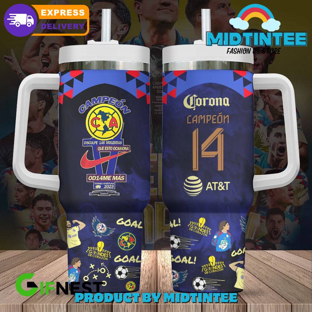 Club America Corona Campeon 14 Custom Stanley Quencher 40oz Stainless Steel Tumbler With Handle
