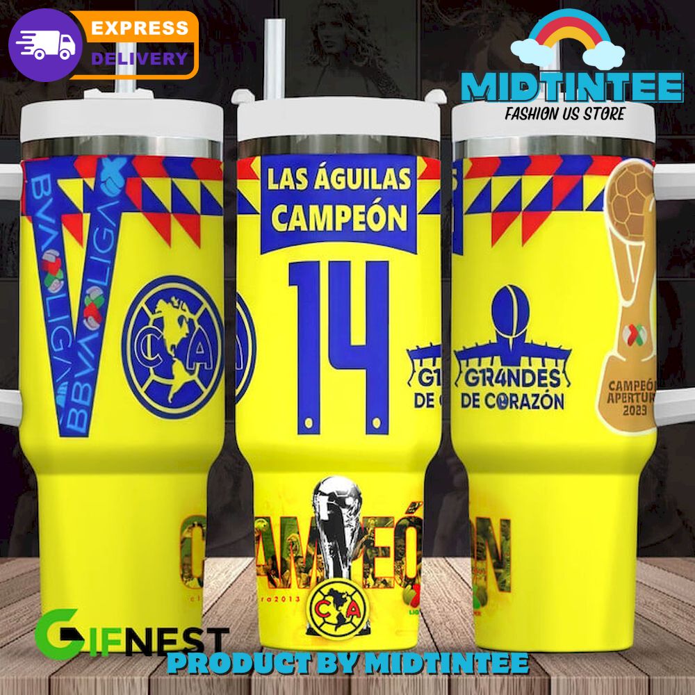Club America Las Aguilas Campeon Apertura 2023 Custom Stanley Quencher 40oz Stainless Steel Tumbler With Handle