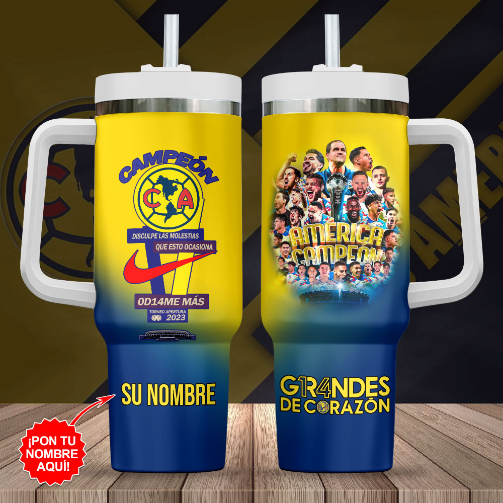 Club AmÃ©rica Football Custom Stanley Quencher 40oz Stainless Steel Tumbler With Handle