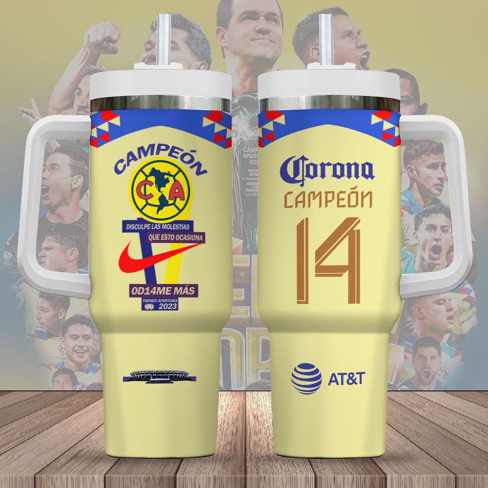 Club AmÃ©rica Football Custom Stanley Quencher 40oz Stainless Steel Tumbler With Handle