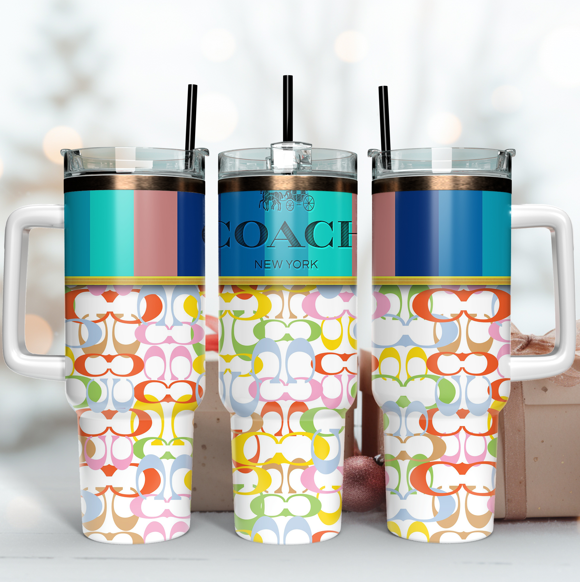 Coach Colorful Logo Custom Stanley Quencher 40oz Stainless Steel Tumbler With Handle