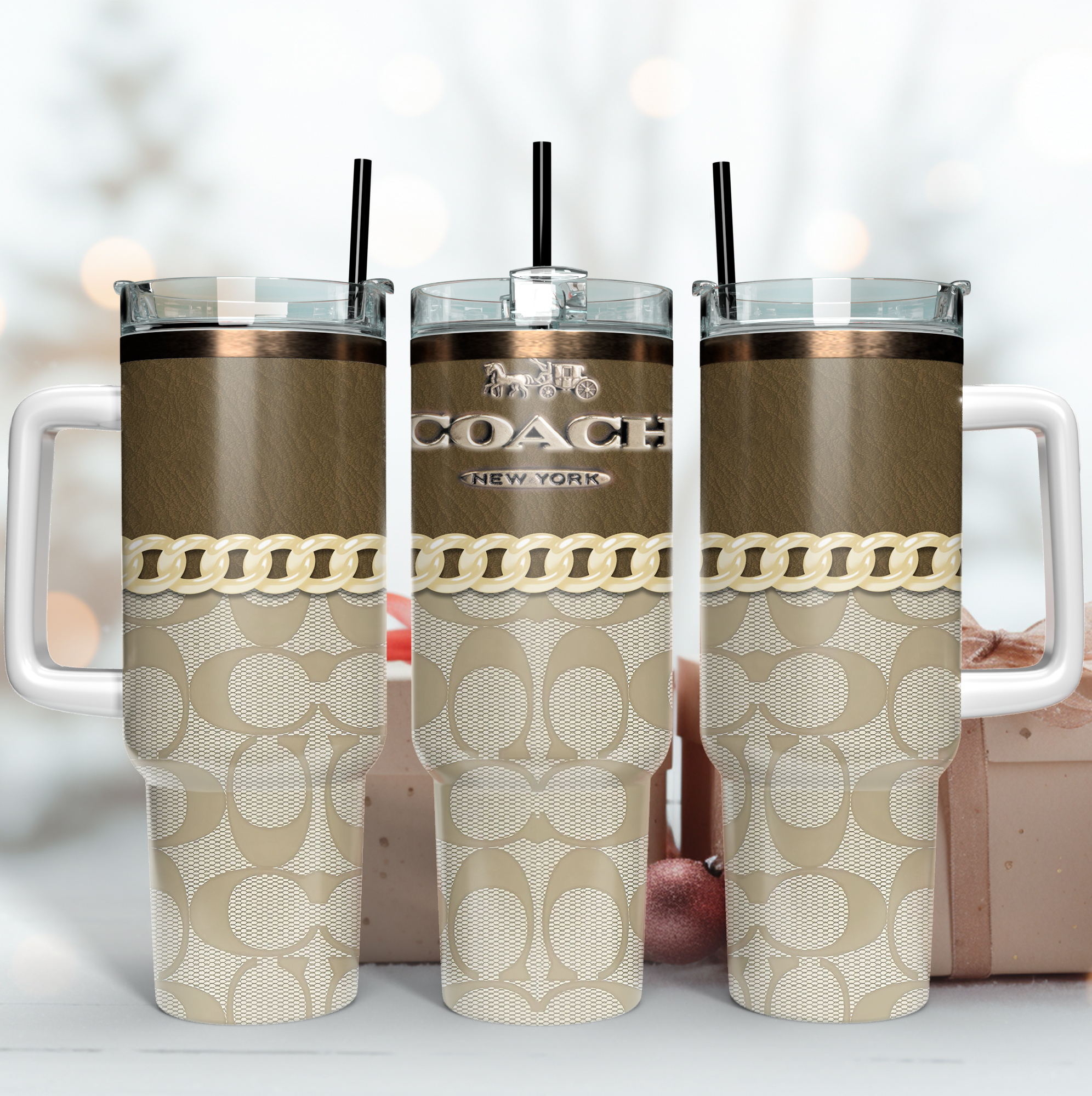 Coach Logo Custom Stanley Quencher 40oz Stainless Steel Tumbler With Handle