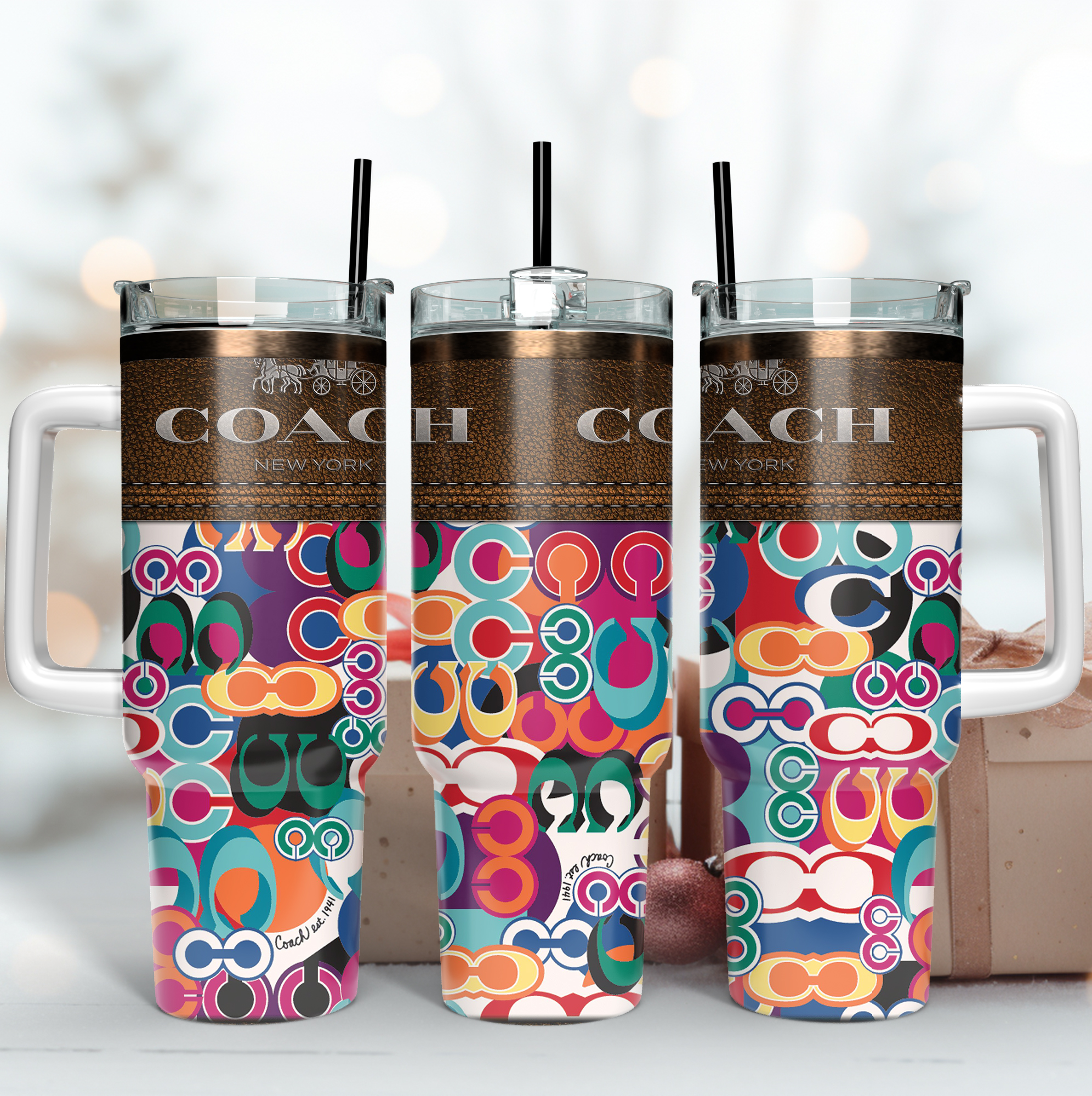 Coach New York Logo Custom Stanley Quencher 40oz Stainless Steel Tumbler With Handle
