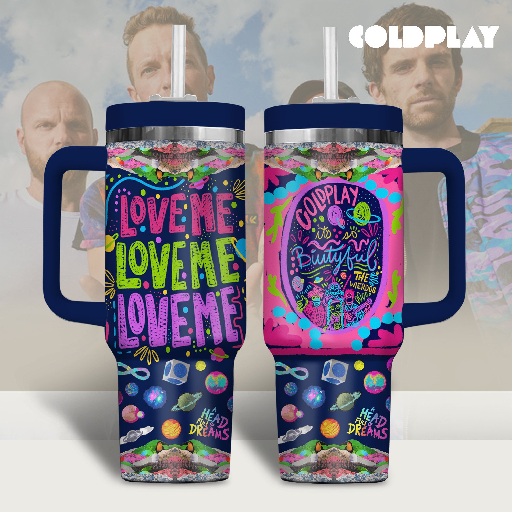 Coldplay Music Custom Stanley Quencher 40oz Stainless Steel Tumbler With Handle