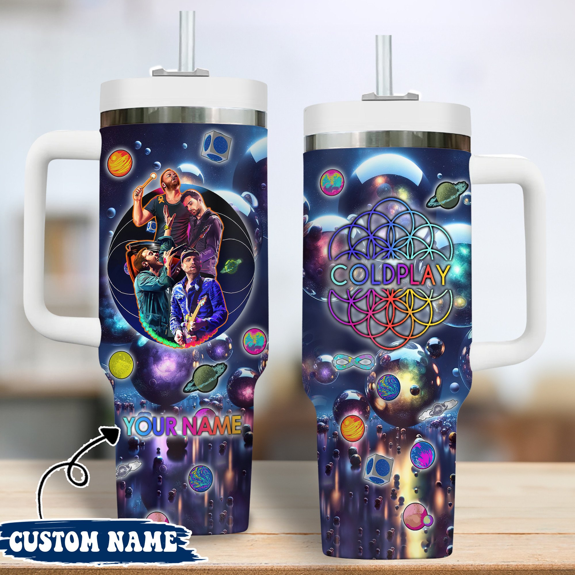 Coldplay Music Custom Stanley Quencher 40oz Stainless Steel Tumbler With Handle