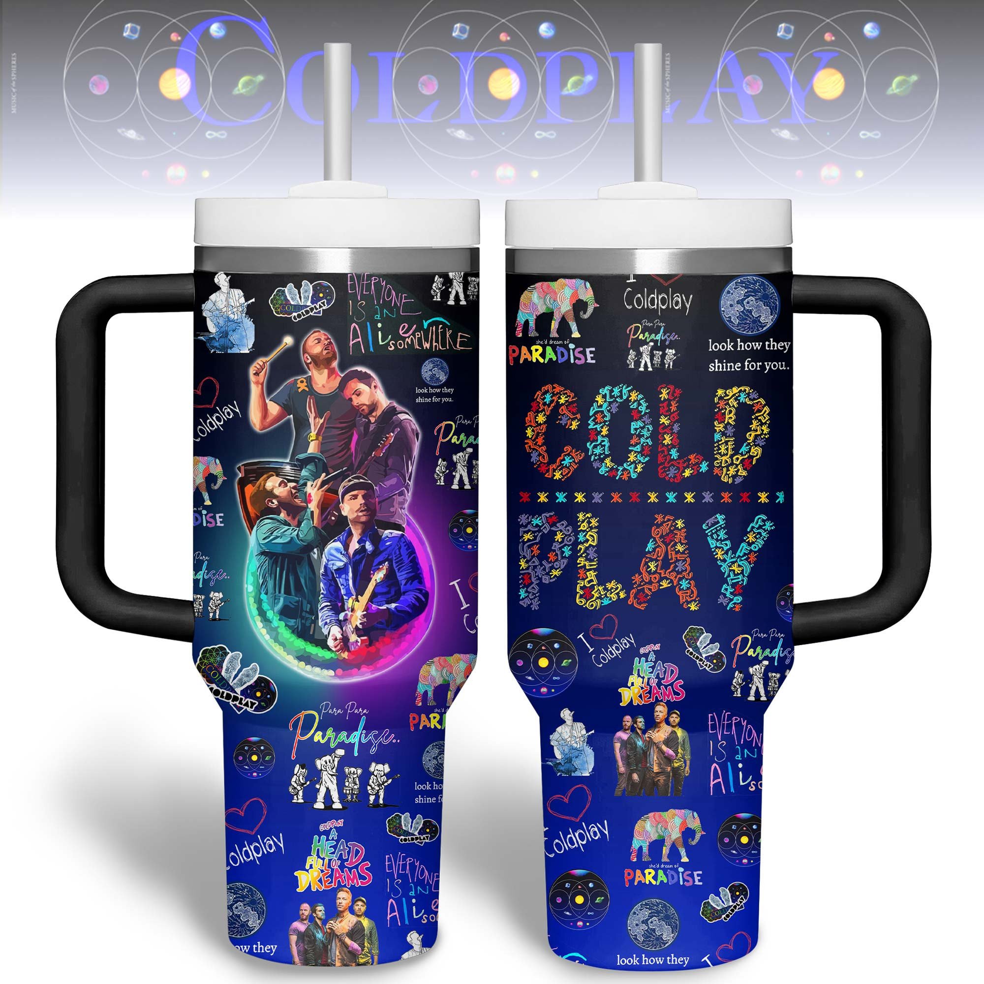 Coldplay Music Custom Stanley Quencher 40oz Stainless Steel Tumbler With Handle