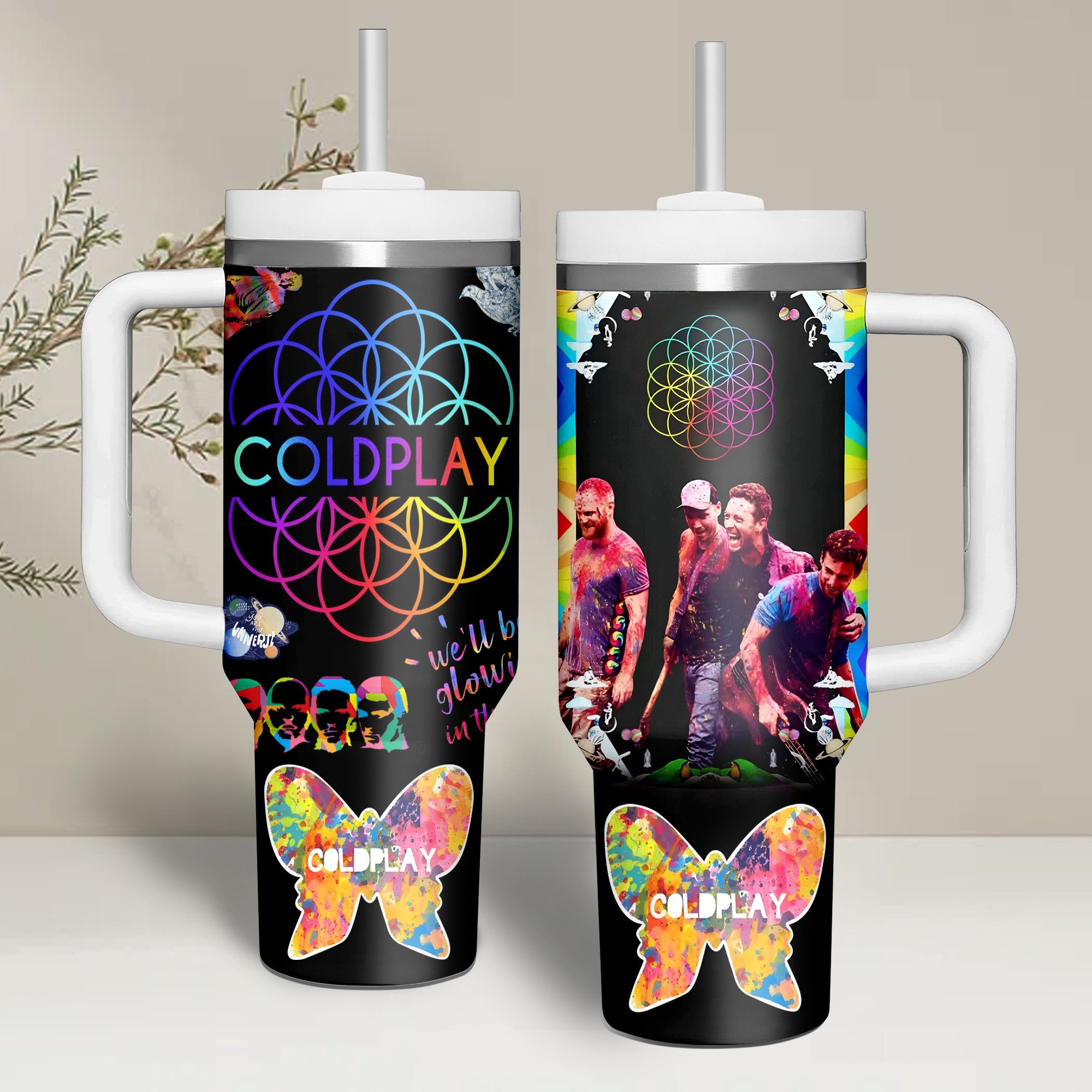 Coldplay Music Custom Stanley Quencher 40oz Stainless Steel Tumbler With Handle
