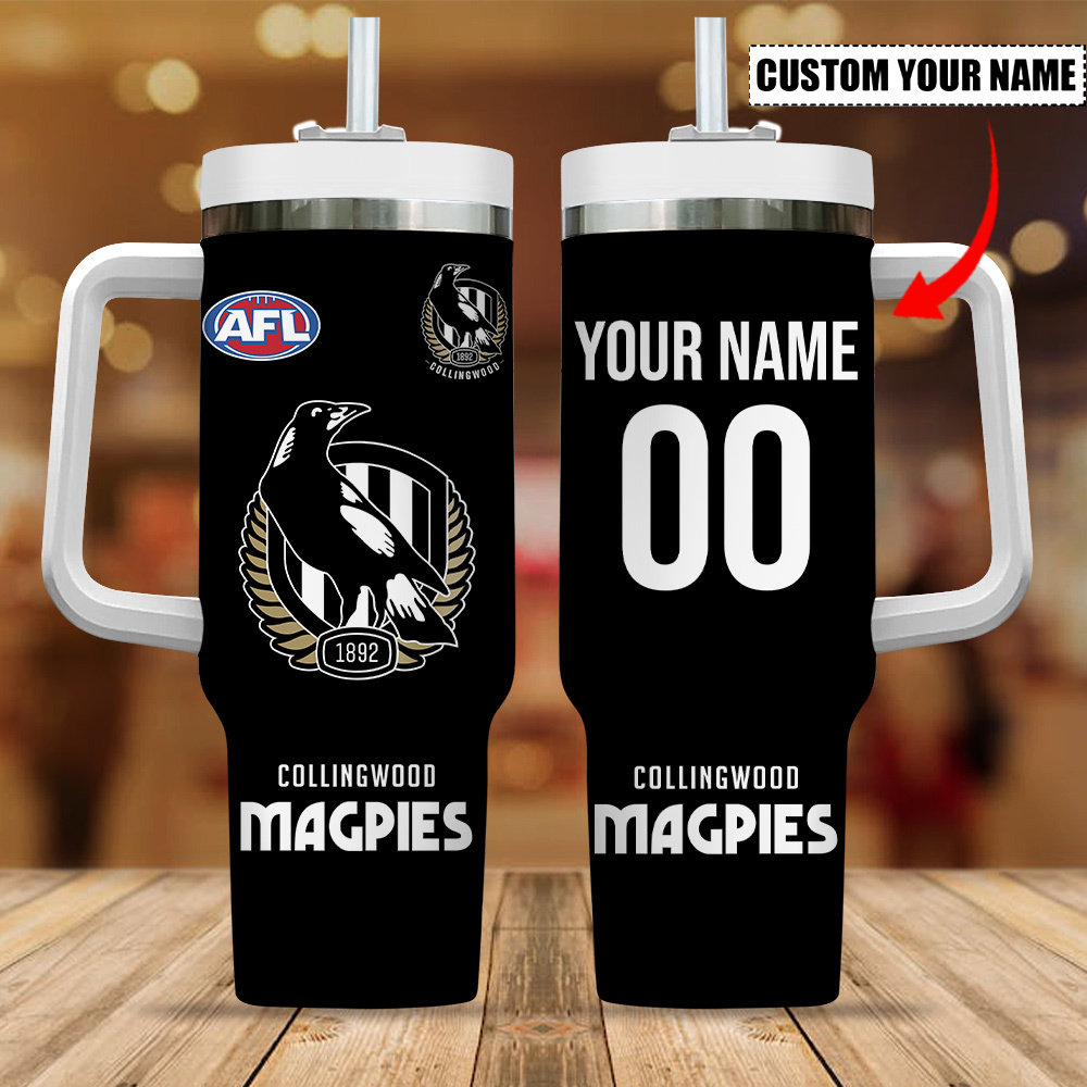 Collingwood Magpies AFL Custom Stanley Quencher 40oz Stainless Steel Tumbler With Handle