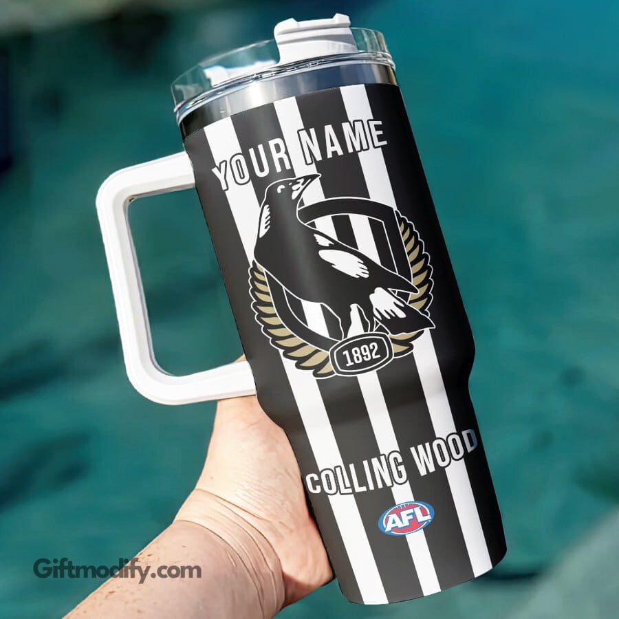 Collingwood Magpies AFL Custom Stanley Quencher 40oz Stainless Steel Tumbler With Handle