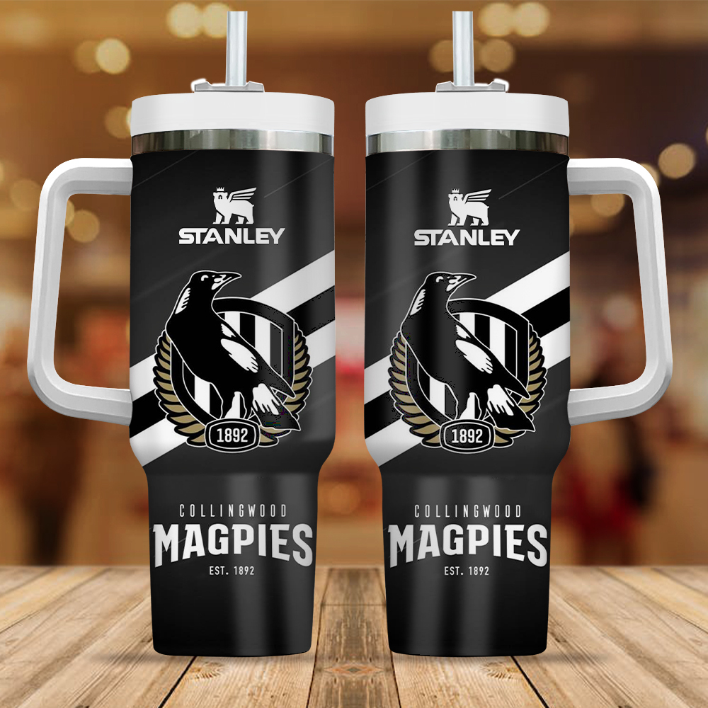 Collingwood Magpies AFL Custom Stanley Quencher 40oz Stainless Steel Tumbler With Handle