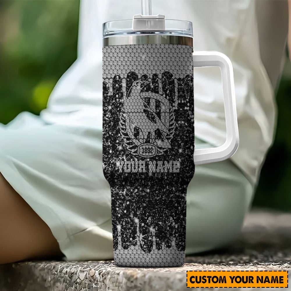 Collingwood Magpies AFL Glitter Custom Stanley Quencher 40oz Stainless Steel Tumbler With Handle