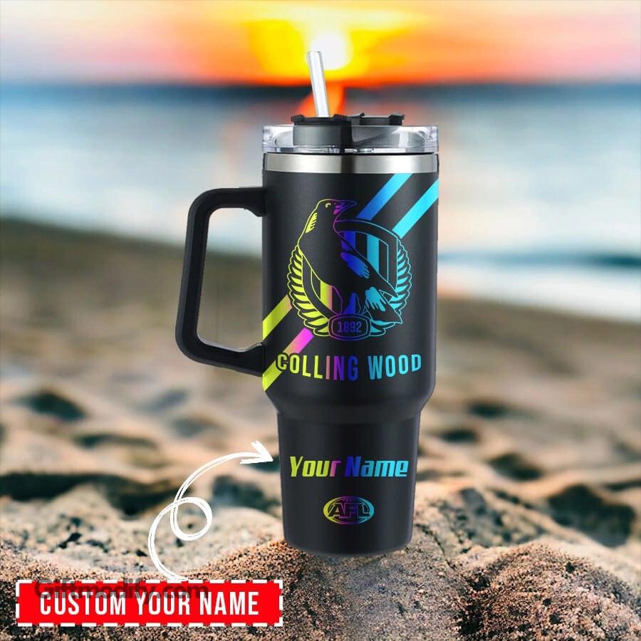 Collingwood Magpies AFL Hologram Logo Custom Stanley Quencher 40oz Stainless Steel Tumbler With Handle