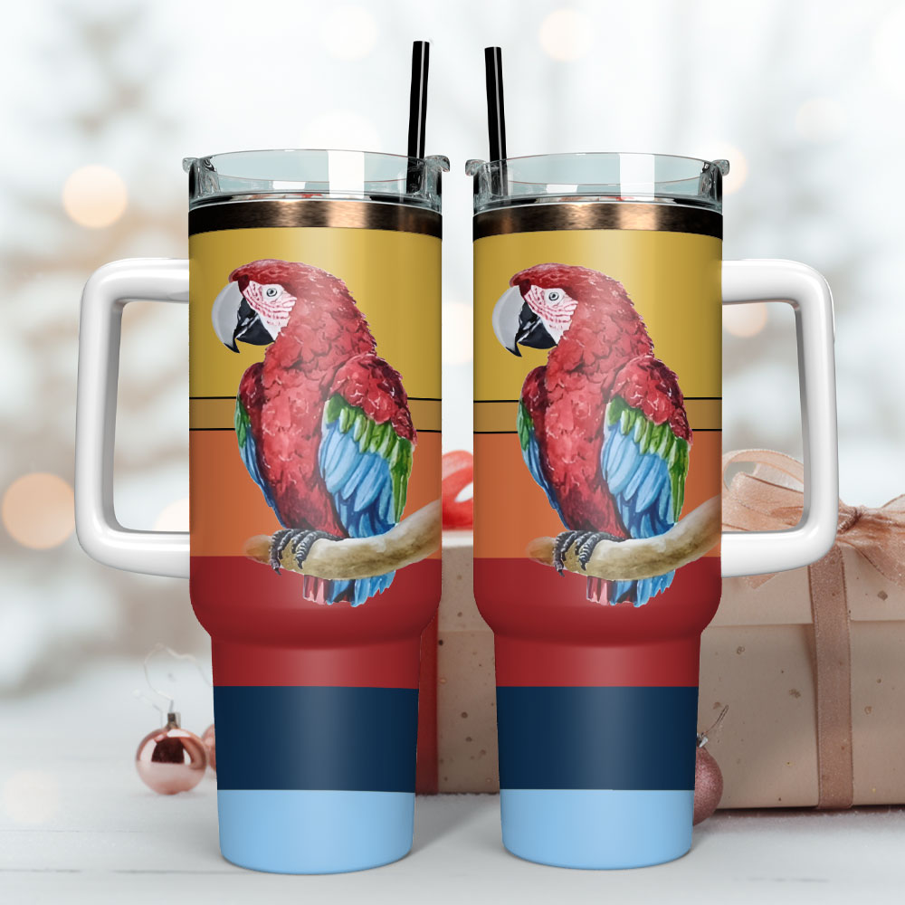 Color parrot Custom Stanley Quencher 40oz Stainless Steel Tumbler With Handle