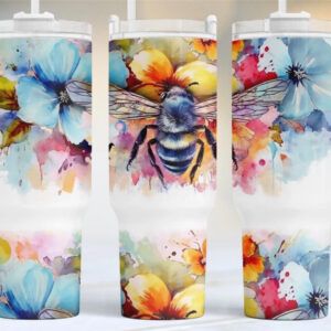 Colorful Bumble Flower Custom Stanley Quencher 40oz Stainless Steel Tumbler With Handle
