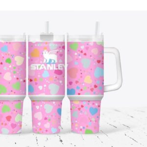 Colorful Heart Valentines Gift Custom Stanley Quencher 40oz Stainless Steel Tumbler With Handle