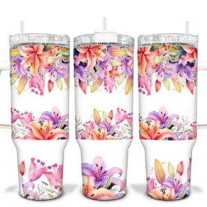 Colorful Lillies Custom Stanley Quencher 40oz Stainless Steel Tumbler With Handle