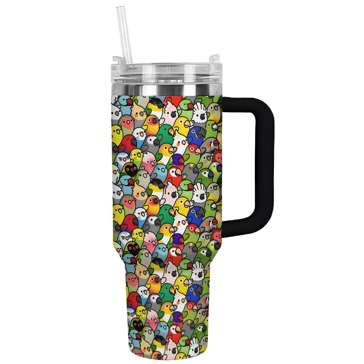 Colorful Parrot Custom Stanley Quencher 40oz Stainless Steel Tumbler With Handle