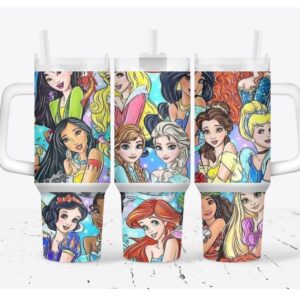 Colorful Princess Disney Cartoon Custom Stanley Quencher 40oz Stainless Steel Tumbler With Handle