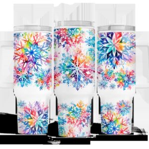 Colorful Snowflakes Custom Stanley Quencher 40oz Stainless Steel Tumbler With Handle